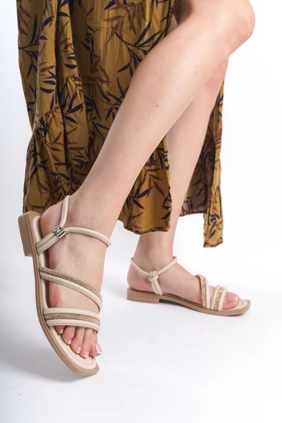 MİA026-1512 Günlük Kadın Bej Tatil Sandaleti - Resim 3