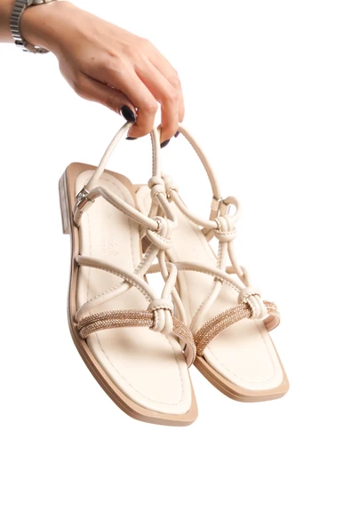 MİA026-1513 Günlük Kadın Bej Tatil Sandaleti - Resim 3