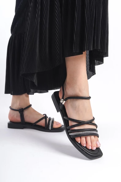 MİA026-1511 Günlük Kadın Siyah Tatil Sandaleti - Resim 6