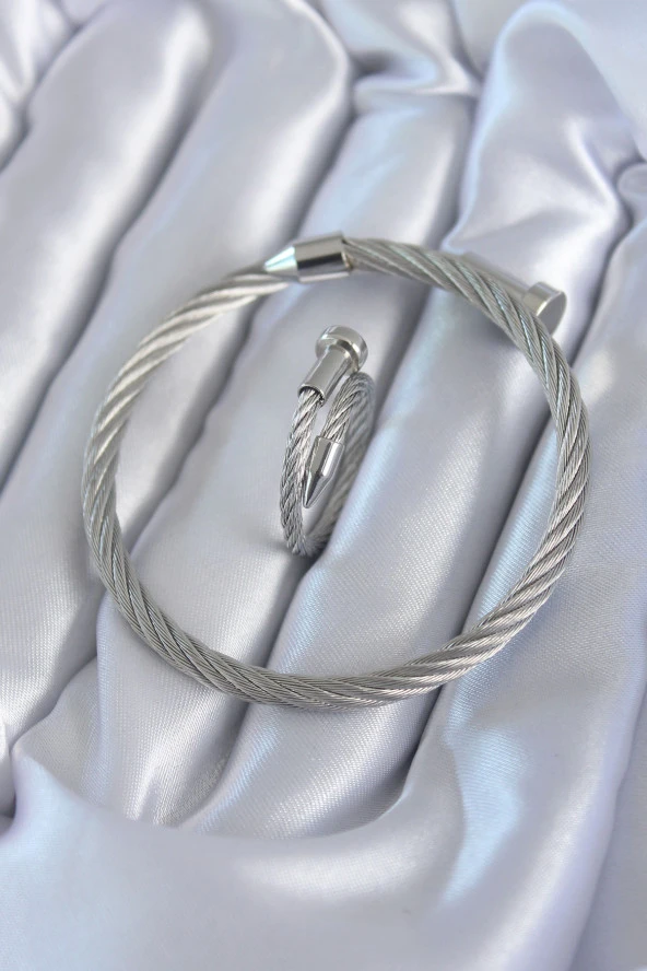 316L Çelik Gümüş Renk Sarmal Model Erkek Bileklik Yüzük Kombini - TJ-EB3599 ürün görseli 1