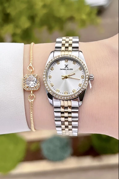 Daniel Klein DKISTE1184 Gold Gümüş Renk Hediye Paketli Kadın Kol Saati ve Bileklik - Resim 3