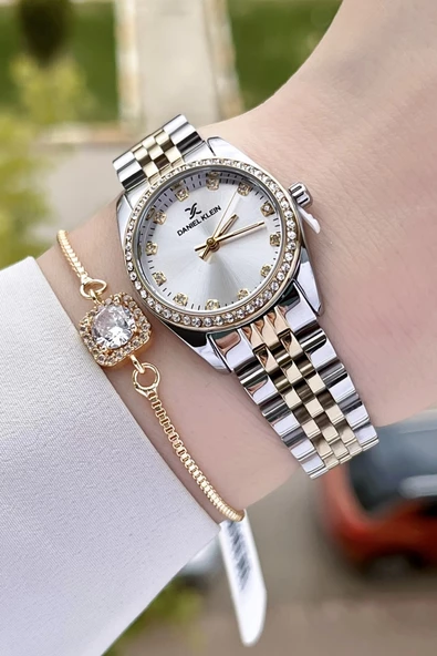 Daniel Klein DKISTE1184 Gold Gümüş Renk Hediye Paketli Kadın Kol Saati ve Bileklik ürün görseli 1