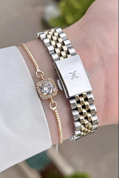 Daniel Klein DKISTE1184 Gold Gümüş Renk Hediye Paketli Kadın Kol Saati ve Bileklik - Resim 5