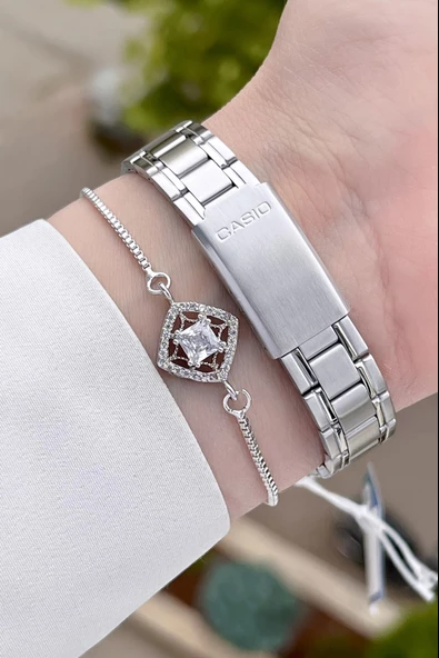 Casio CSISTE36 Kadranı Mavi Kordonu Gümüş Renk Hediye Paketli Kadın Kol Saati - Resim 5