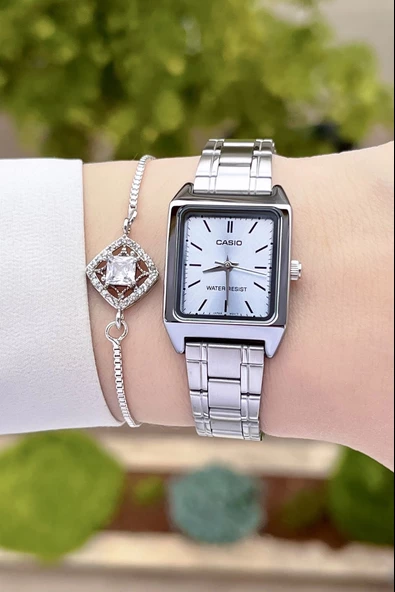 Casio CSISTE36 Kadranı Mavi Kordonu Gümüş Renk Hediye Paketli Kadın Kol Saati - Resim 4