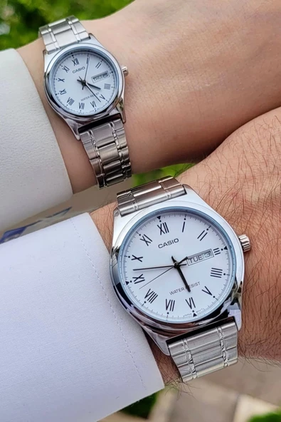 Casio CSISTE33 Kadranı Beyaz Kordonu Gümüş Renk Hediye Paketli Sevgili Çift İki Kol Saati