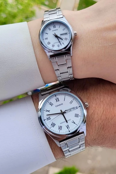 Casio CSISTE33 Kadranı Beyaz Kordonu Gümüş Renk Hediye Paketli Sevgili Çift İki Kol Saati - 2