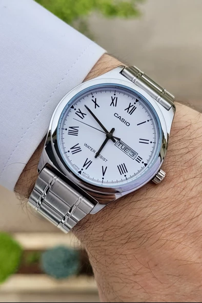 Casio CSISTE15 Kadranı Beyaz Kordonu Gümüş Renk Takvim ve Günlü Hediye Paketli Erkek Kol Saati - Resim 3