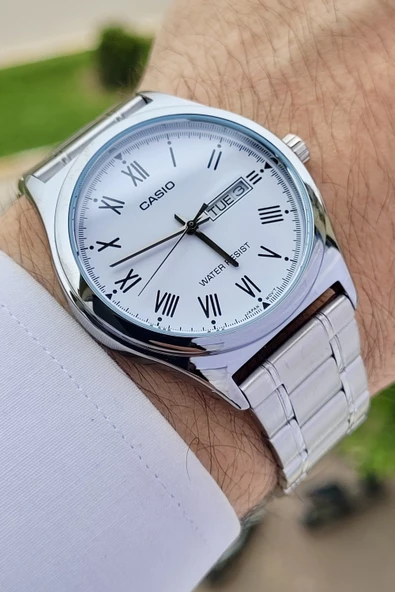 Casio CSISTE15 Kadranı Beyaz Kordonu Gümüş Renk Takvim ve Günlü Hediye Paketli Erkek Kol Saati - Resim 4