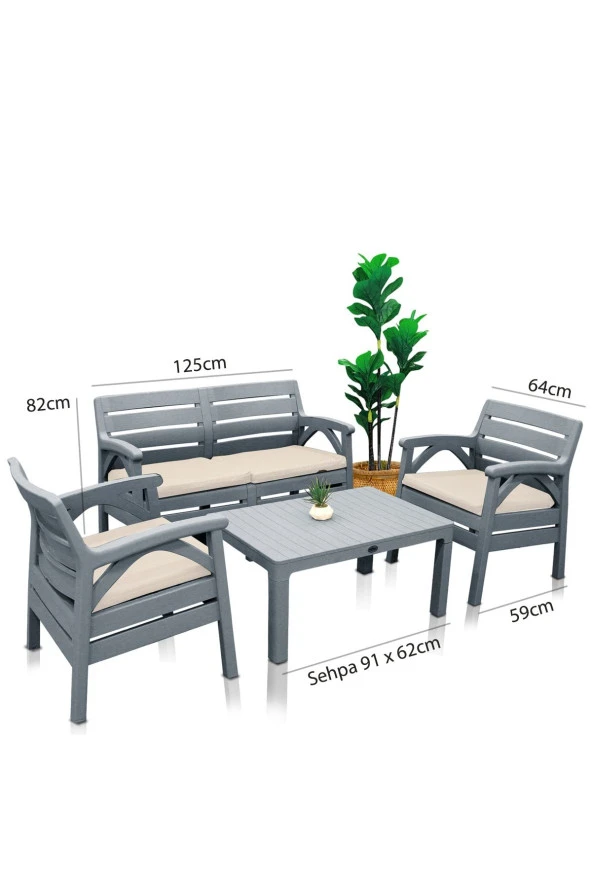 Violet Marbella Gri  4 Kişilik Minderli Oturma Grubu - Resim 3