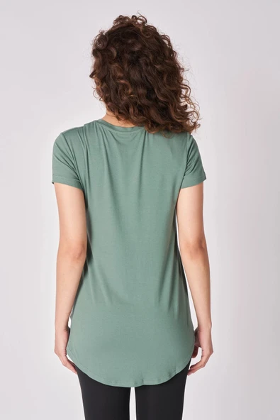 Kadın Oversize Bisiklet Yaka Kısa Kollu Tişört  XS Vizon - Resim 4