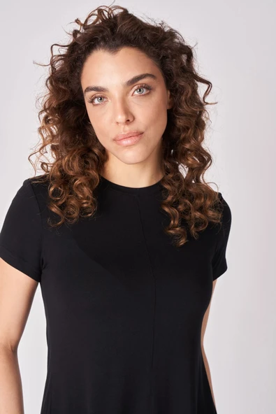 Kadın Oversize Bisiklet Yaka Kısa Kollu Tişört  L Gri Melanj - Resim 7