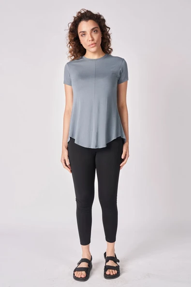 Kadın Oversize Bisiklet Yaka Kısa Kollu Tişört  2XL Haki - Resim 9