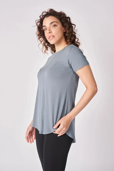 Kadın Oversize Bisiklet Yaka Kısa Kollu Tişört  2XL Siyah - Resim 10