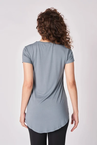 Kadın Oversize Bisiklet Yaka Kısa Kollu Tişört  S Haki - Resim 12