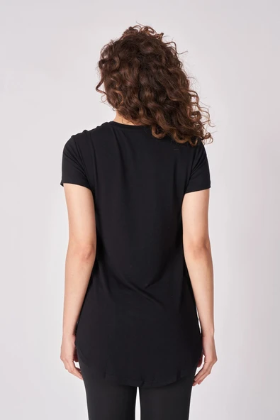 Kadın Oversize Bisiklet Yaka Kısa Kollu Tişört  2XL Bazalt Gri - Resim 8