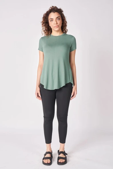 Kadın Oversize Bisiklet Yaka Kısa Kollu Tişört  XL Gri Melanj ürün görseli