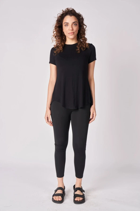 Kadın Oversize Bisiklet Yaka Kısa Kollu Tişört  2XL Siyah - Resim 5