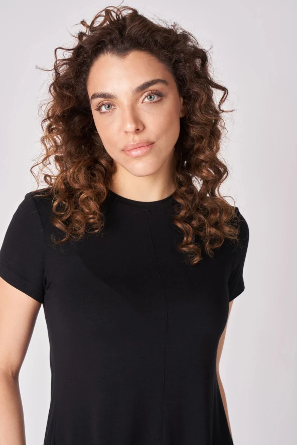 Kadın Oversize Bisiklet Yaka Kısa Kollu Tişört  2XL Siyah - Resim 7