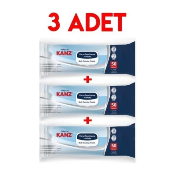KANZ VÜCÜT TEMİZLEME MENDİLİ 50Lİ  3 PAKET