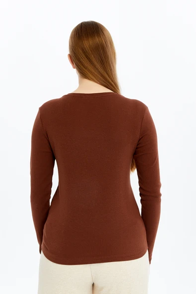 Kadın Uzun Kollu V Yaka Tişört - Resim 5