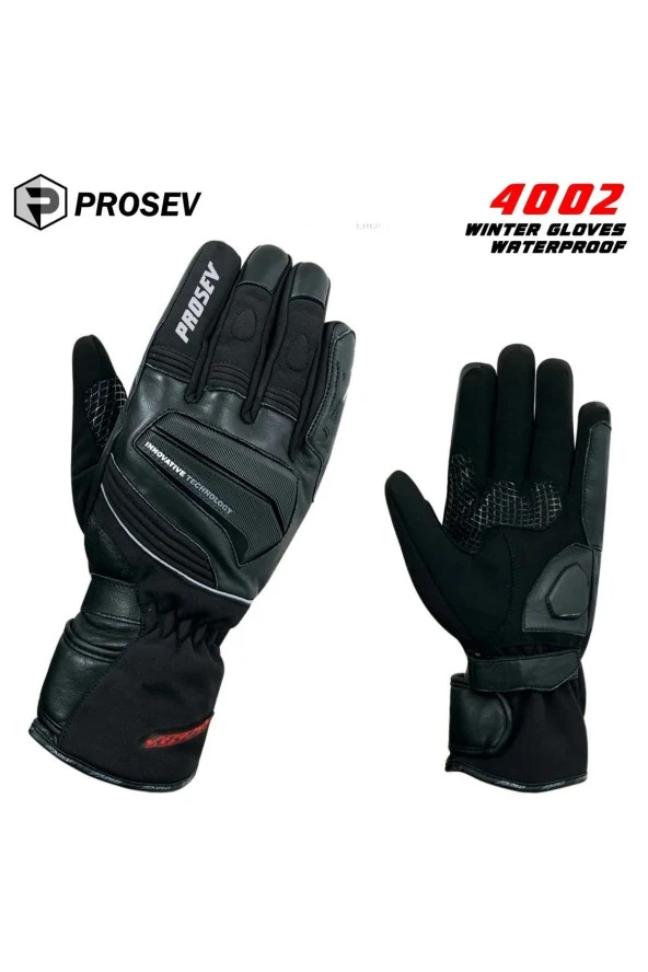 Prosev 4002 %100 Waterproof Kışlık Motosiklet Eldiveni Siyah