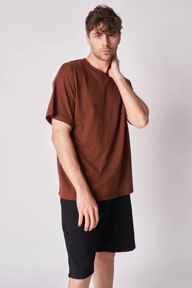 Erkek %100 Pamuk Oversize Kısa Kollu Bisiklet Yaka Tişört - 2