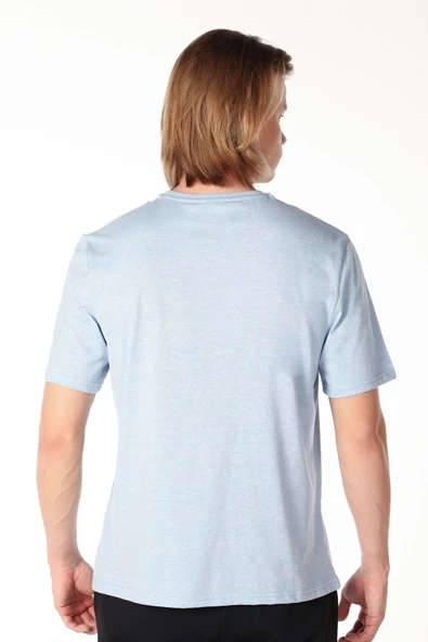 Erkek Baskılı Kısa Kollu Bisiklet Yaka Tişört Mavi - 6
