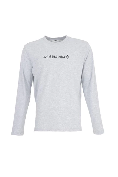 Erkek Baskılı Uzun Kollu Bisiklet Yaka Tişört Antrasit - 5