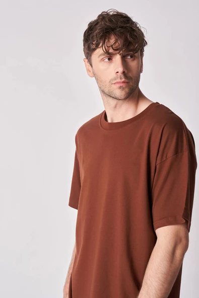 Erkek %100 Pamuk Oversize Kısa Kollu Bisiklet Yaka Tişört - 3