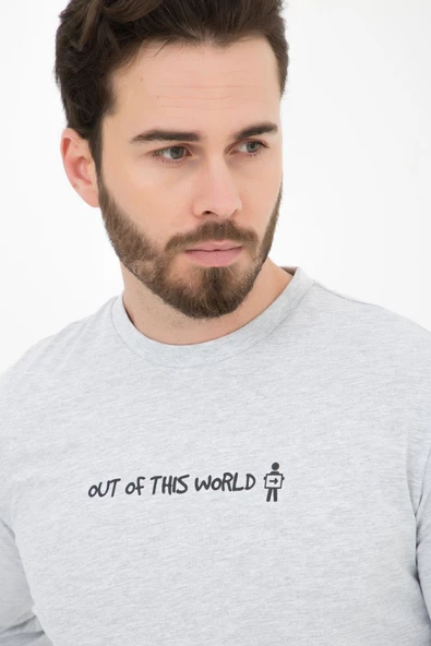 Erkek Baskılı Uzun Kollu Bisiklet Yaka Tişört Antrasit - 8