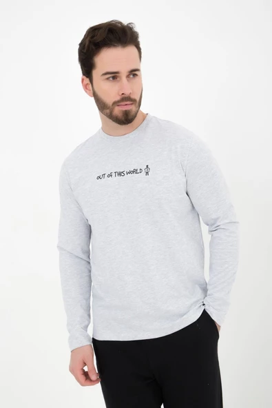 Erkek Baskılı Uzun Kollu Bisiklet Yaka Tişört Antrasit - 4