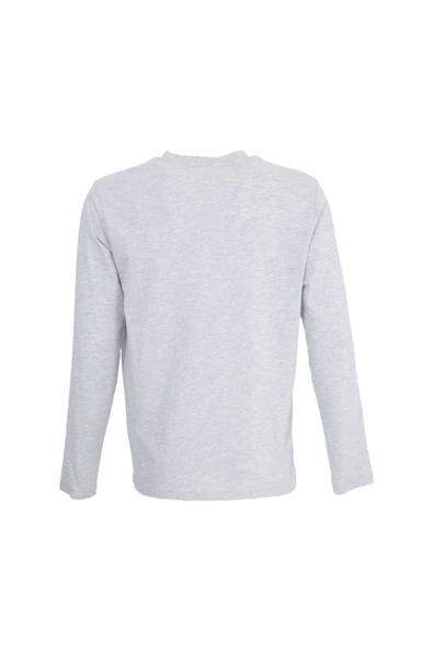 Erkek Baskılı Uzun Kollu Bisiklet Yaka Tişört Antrasit - 9