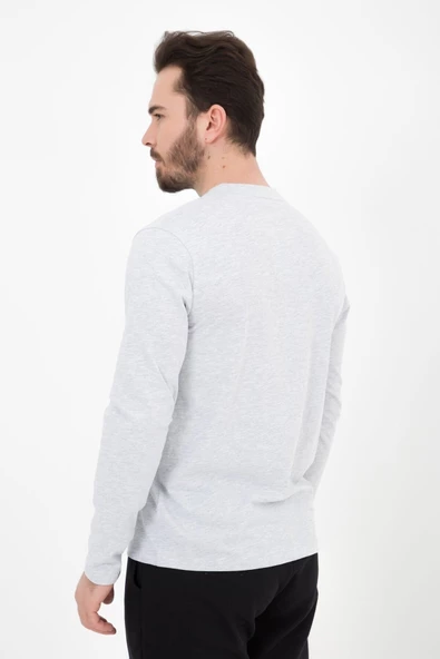 Erkek Baskılı Uzun Kollu Bisiklet Yaka Tişört Antrasit - 6