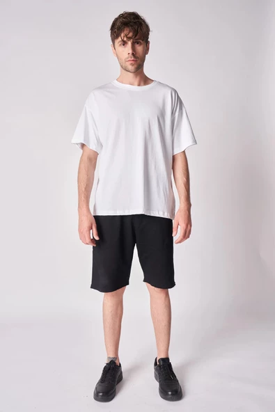 Erkek %100 Pamuk Oversize Kısa Kollu Bisiklet Yaka Tişört - 6