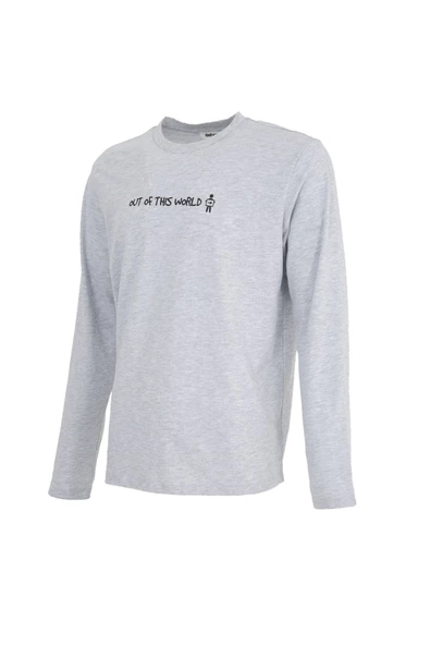 Erkek Baskılı Uzun Kollu Bisiklet Yaka Tişört Antrasit - 7