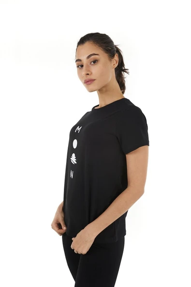 Kadın Baskılı Kısa Kollu Bisiklet Yaka Tişört Pembe Mel  M PEMBE MELANJ - Resim 6