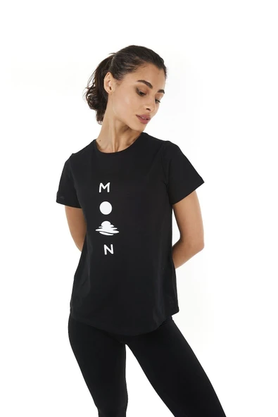 Kadın Baskılı Kısa Kollu Bisiklet Yaka Tişört Pembe Mel  XL BEYAZ - Resim 7