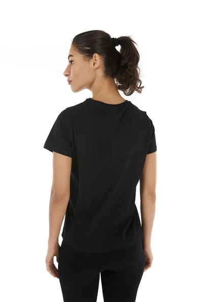 Kadın Baskılı Kısa Kollu Bisiklet Yaka Tişört Pembe Mel  XL SİYAH - Resim 8