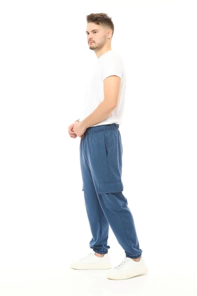 Erkek Kargo Cepli Jogger Eşofman Altı İndigo - 2