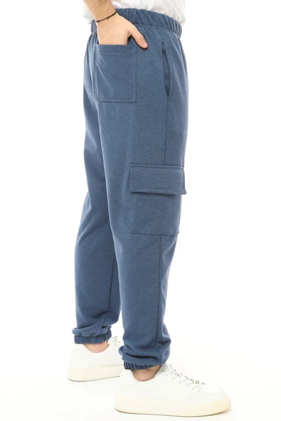 Erkek Kargo Cepli Jogger Eşofman Altı İndigo - 4