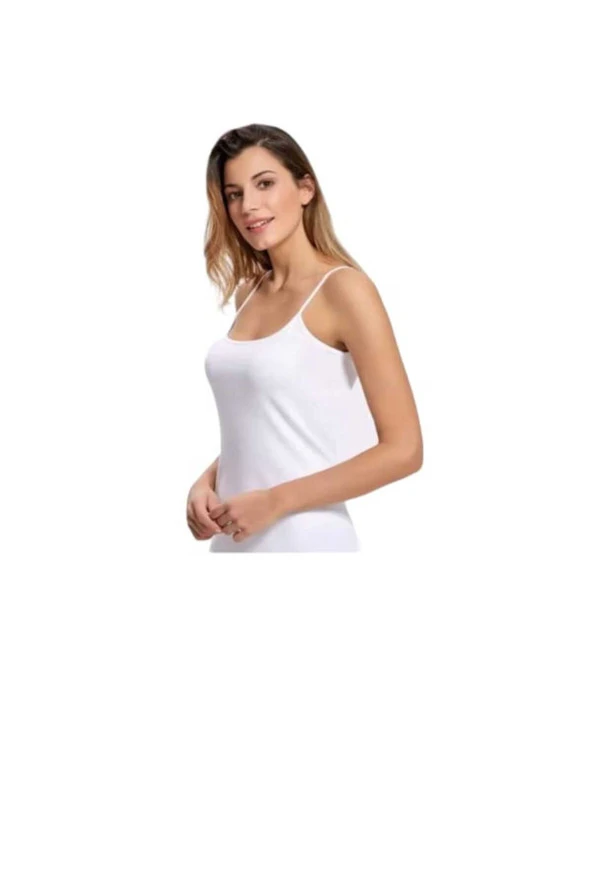 12'li Beyaz Kadın Ip Askılı Fitilli Atlet - Resim 2