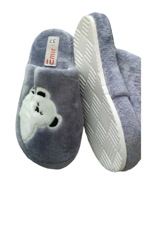 peluş panda desenli ev terliği gri - 2