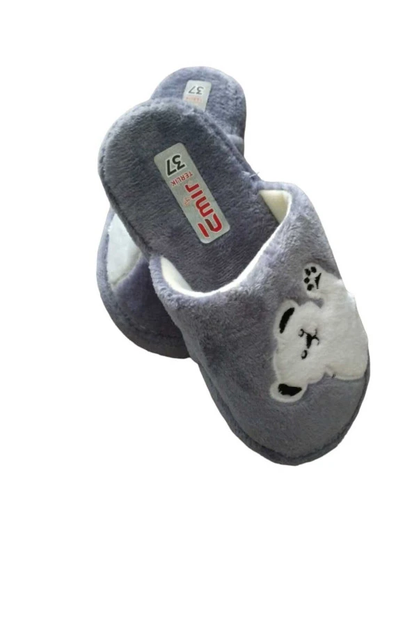 peluş panda desenli ev terliği gri - 3