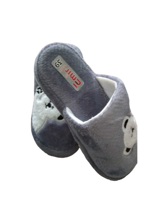 Peluş panda desenli ev terliği gri - 2