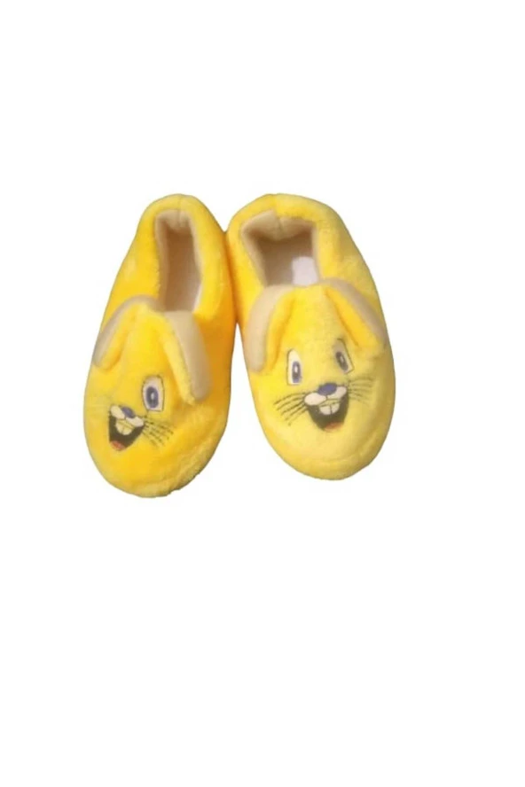 Sarı Çocuk Panduf Pamuk Astarlı Tavşan Figürlü Ev Patiği