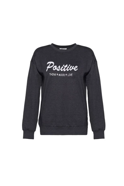 Kadın Baskılı Sweat Antrasit - 4