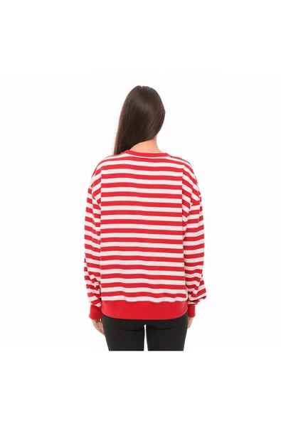 KADIN ÇİZGİLİ OVERSIZE SWEAT - 8