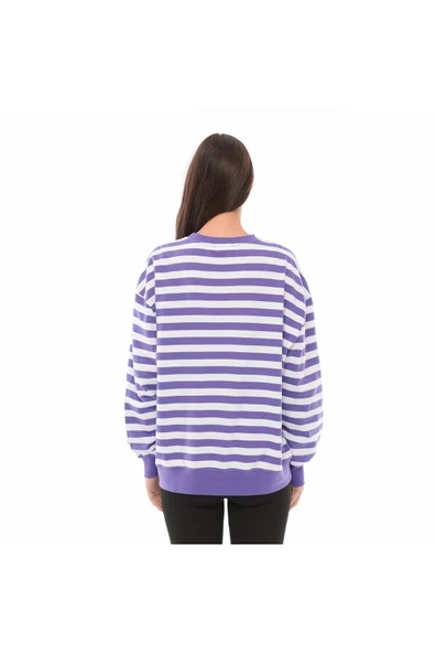 KADIN ÇİZGİLİ OVERSIZE SWEAT - 2