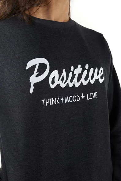 Kadın Baskılı Sweat Antrasit - 3